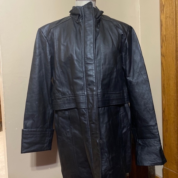 EXCELLED collection L vtg black leather coatJacket - Picture 1 of 11